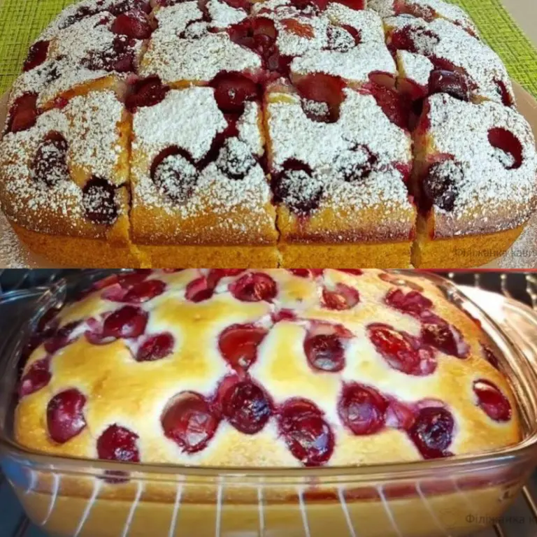 Пирог на кефире с вишнями! Все смешала и в духовку