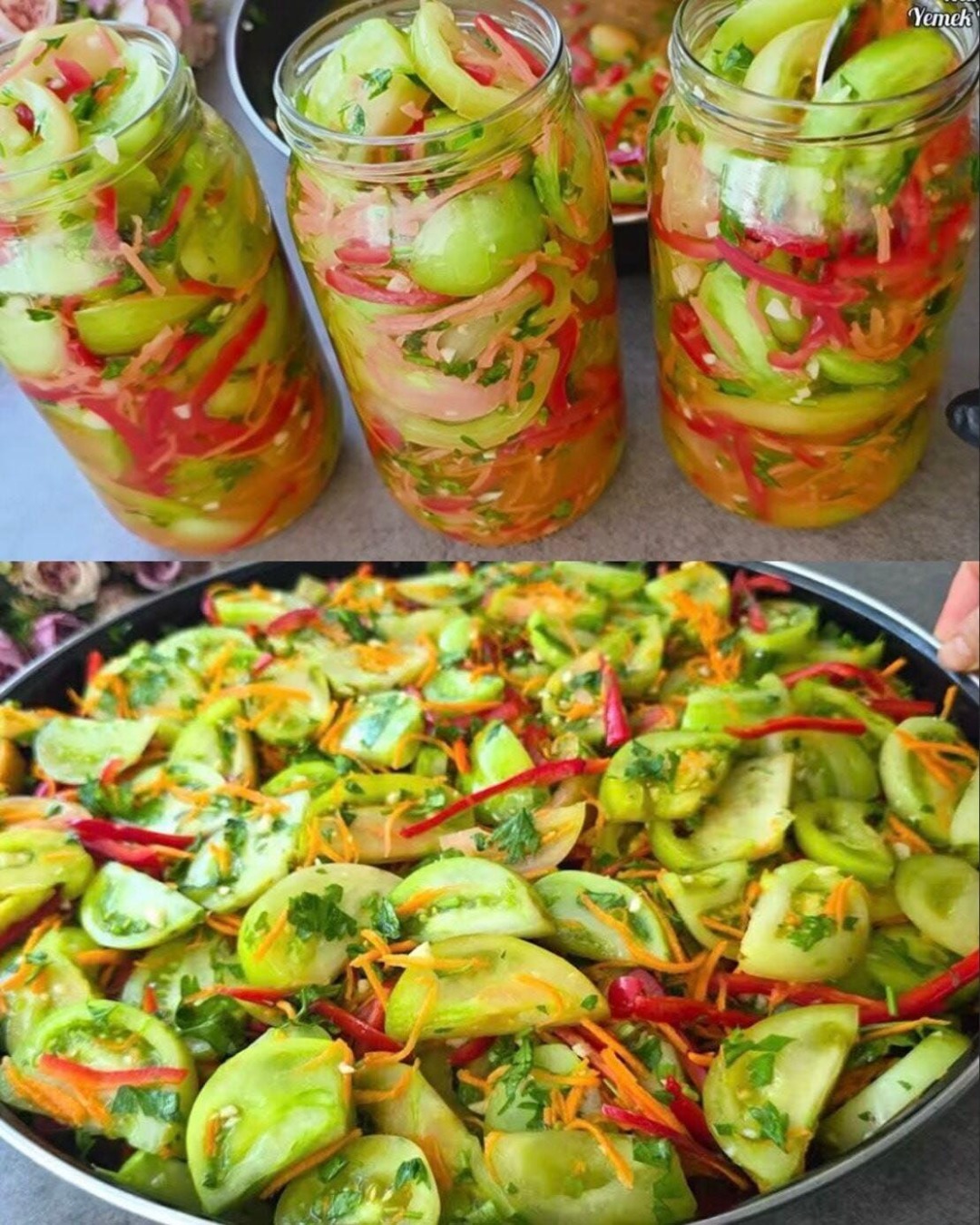 Fără apă și fără gătit… De îți lingi degetele! Salată din roșii verzi crocante…