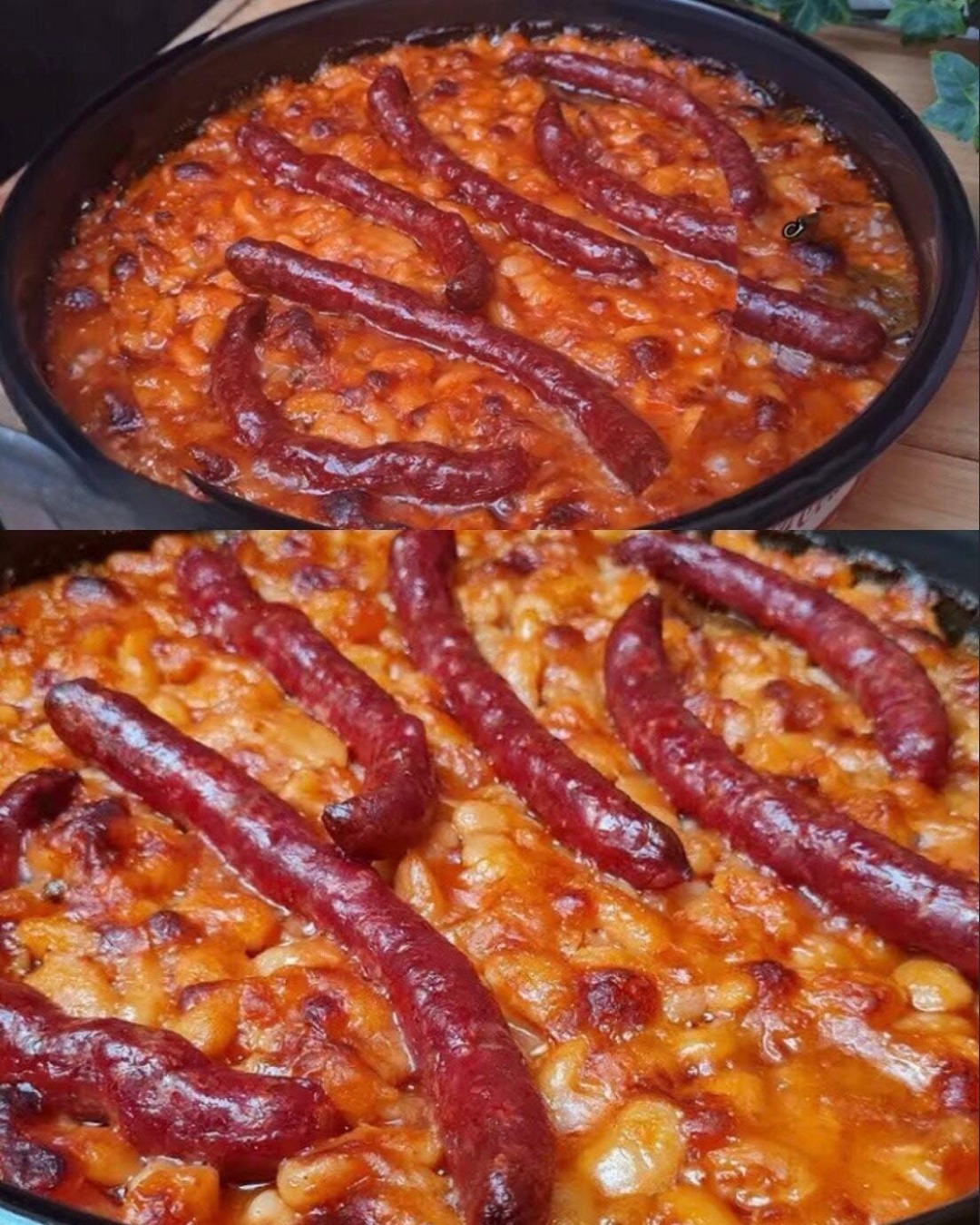 Fasole la tavă cu cârnați