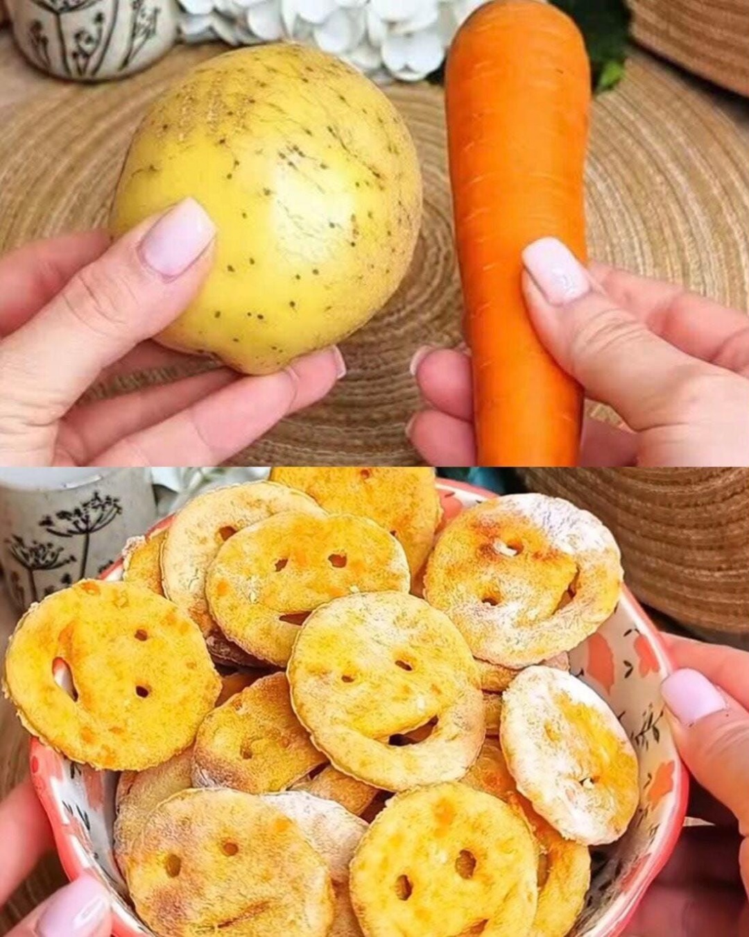 Fețe zâmbitoare crocante din cartof și morcov