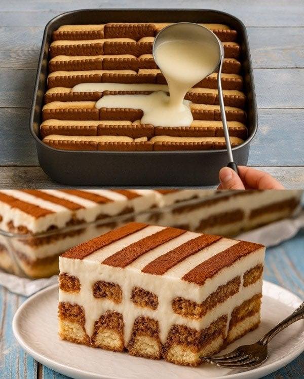 Prăjitură cu biscuiți și budincă de vanilie