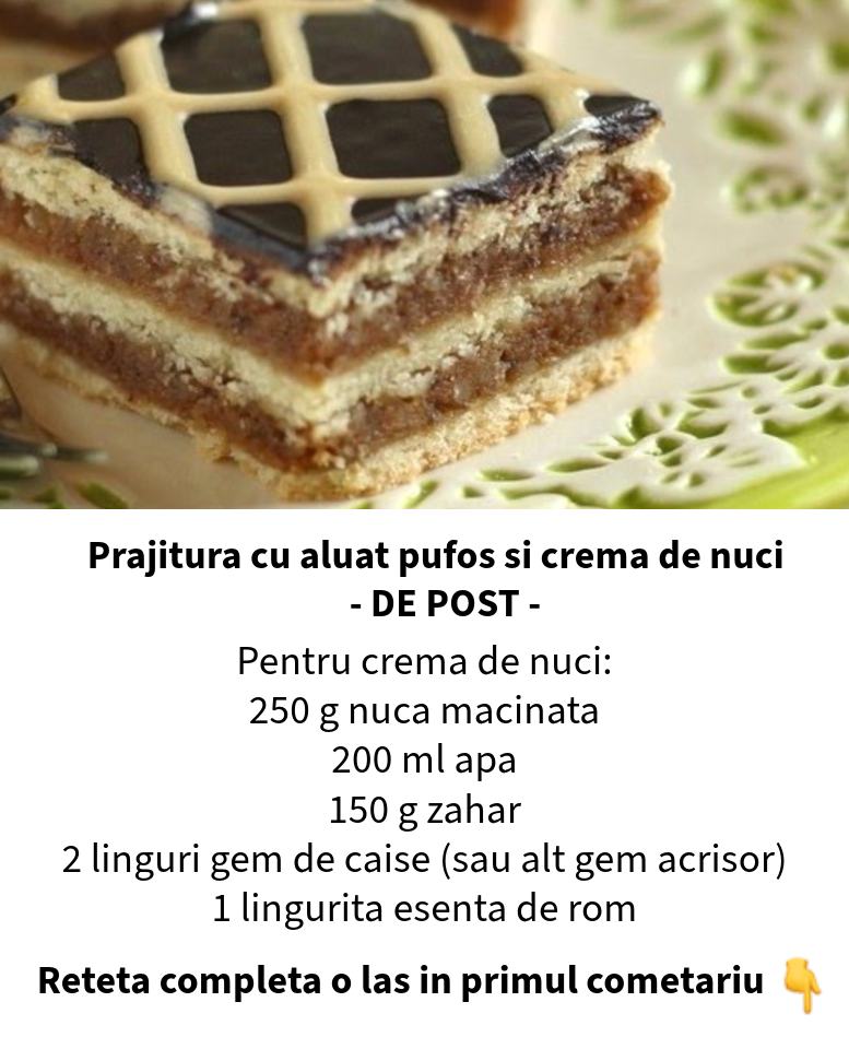 Prăjitură de post cu aluat fraged și cremă aromată de nuci