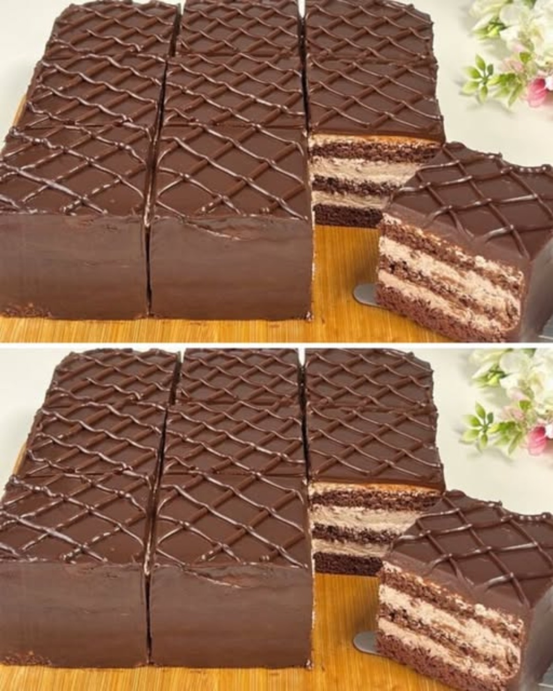 Prăjitură de post cu cremă de cacao și glazură de ciocolată