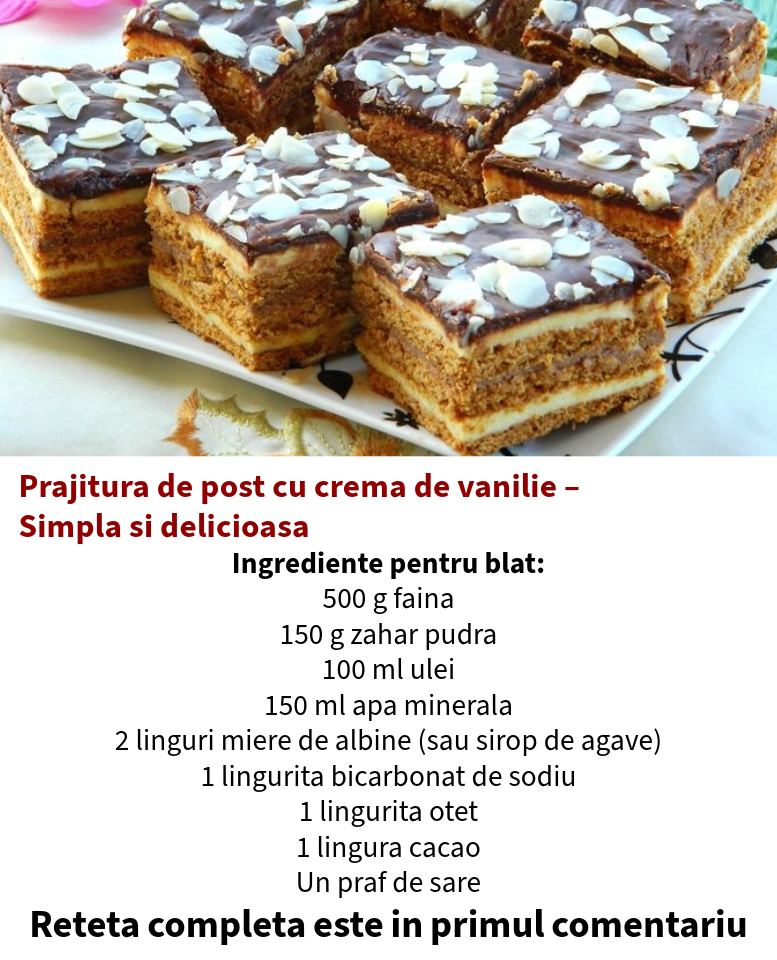 Prăjitură de post cu cremă de vanilie Prăjitură de post cu cremă de vanilie
