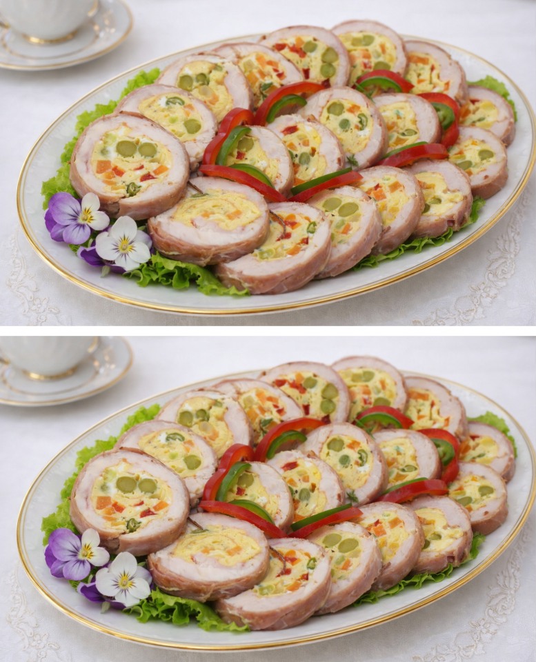 Ruladă aperitiv din piept de pui și legume