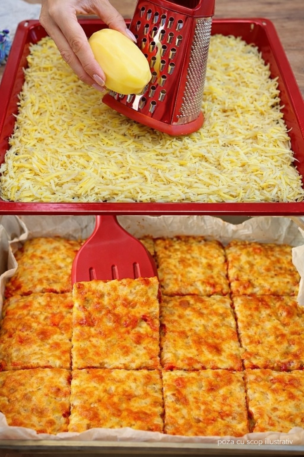 Budincă sărată cu cartofi și legume, gratinată cu brânză