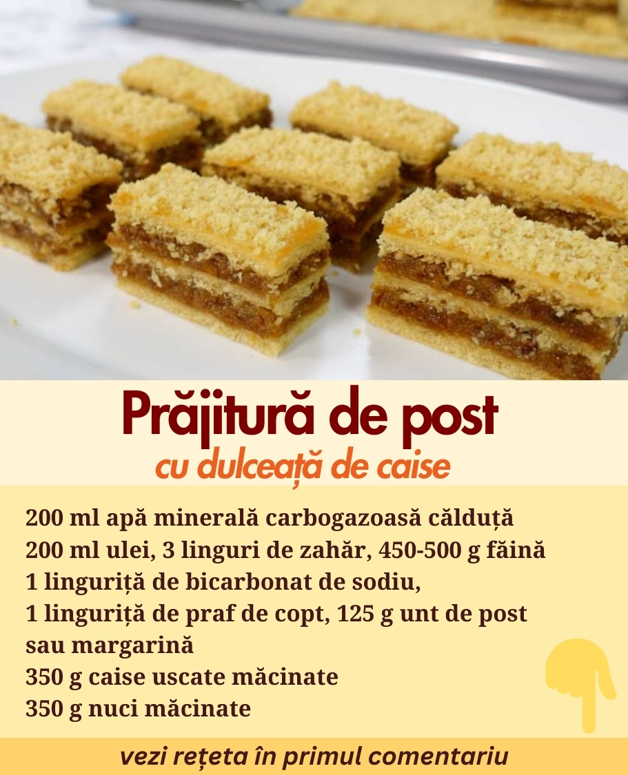 Prăjitură de post cu dulceață de caise și nuci