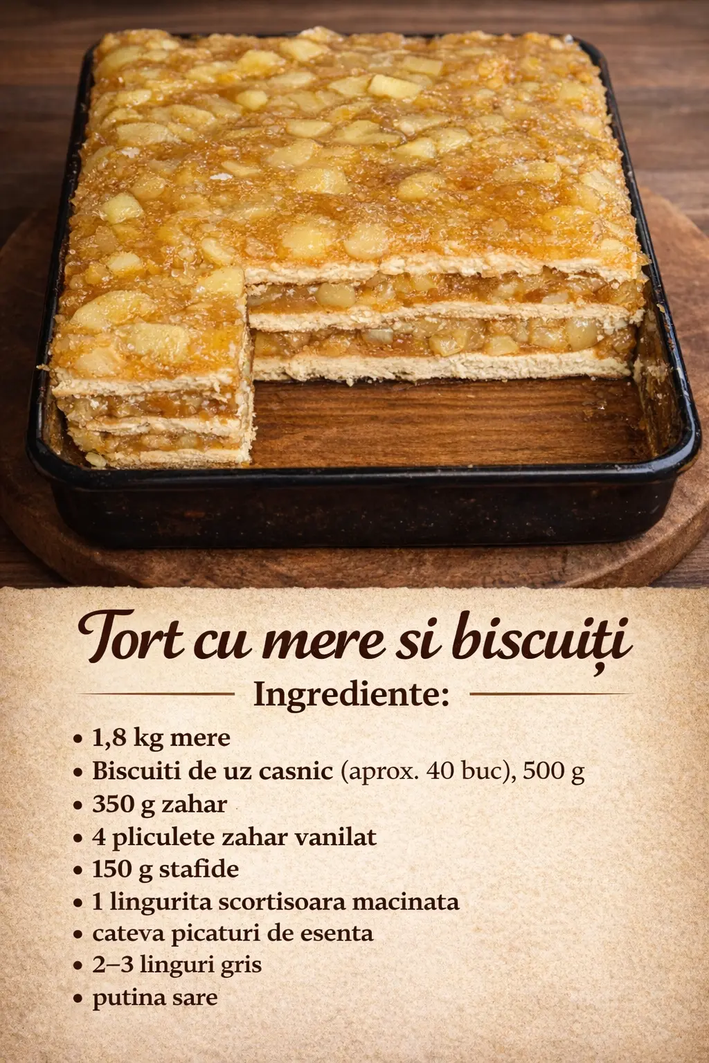Tort cu mere și biscuiți fără coacere