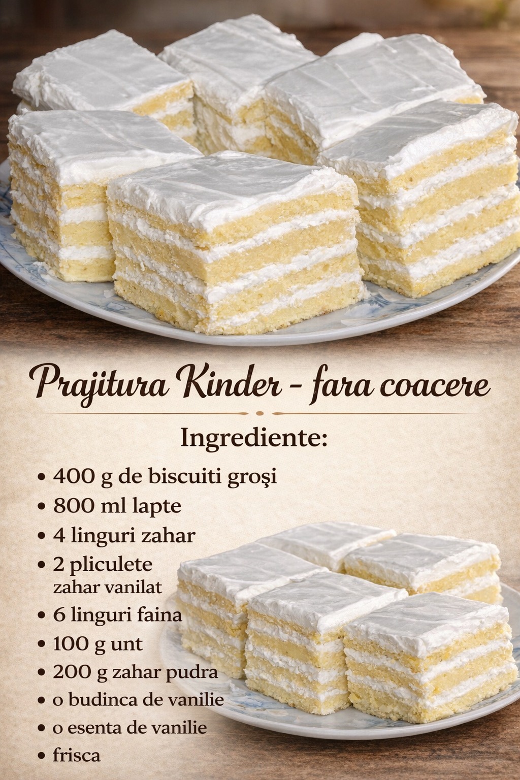 Prăjitură Kinder fără coacere – desert cremos, rapid și irezistibil Prăjitură Kinder fără coacere – desert cremos, rapid și irezistibil