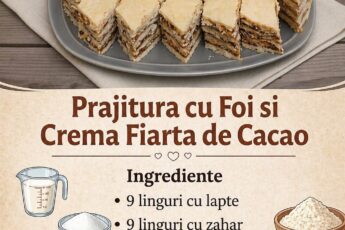 Prăjitură cu foi și cremă fiartă de cacao