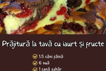 Prăjitură la tavă cu iaurt și fructe – desertul pufos