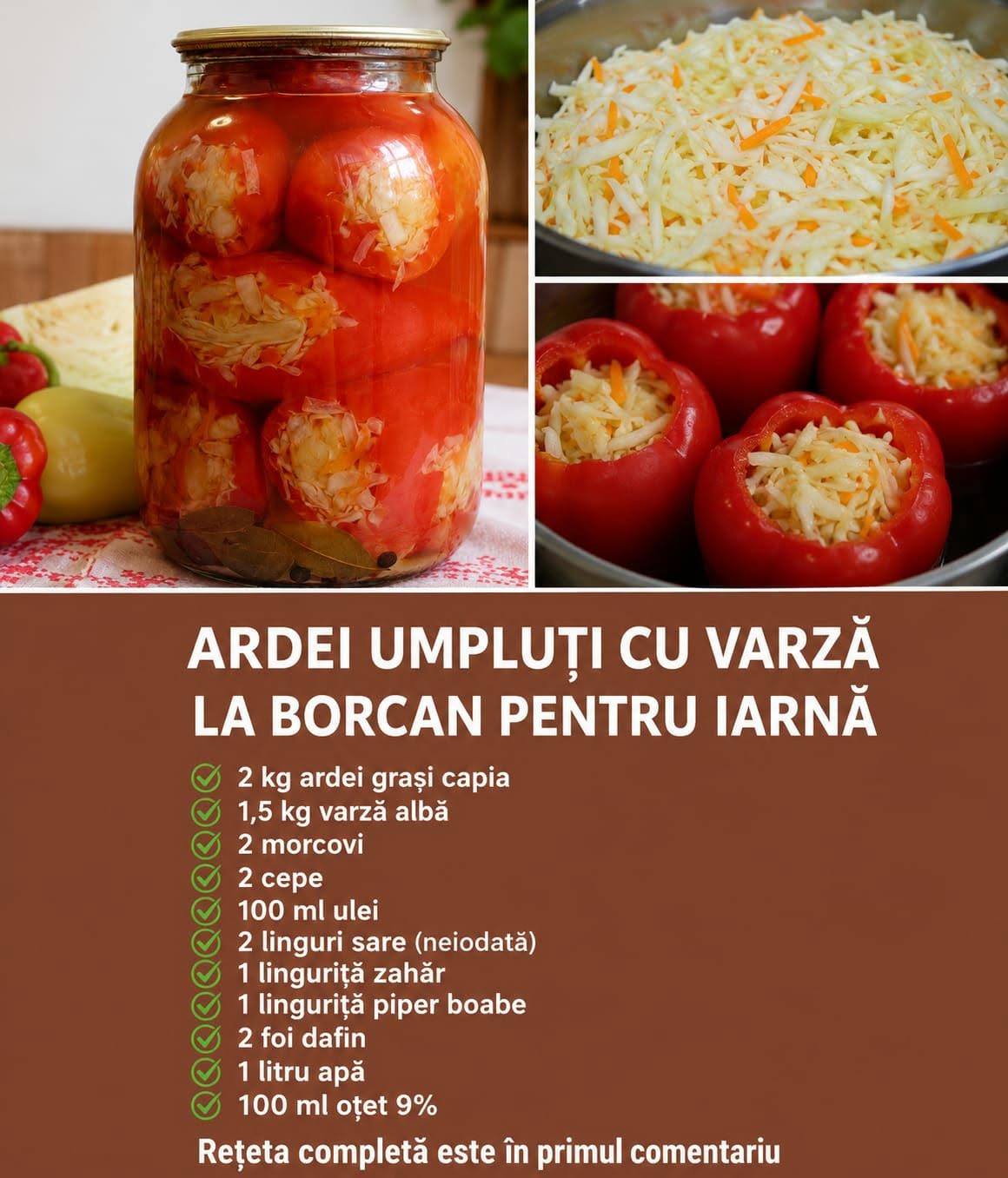 Ardei umpluți cu varză la borcan