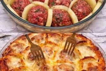 Gratin de chiftele de vită cu cartofi și sos bechamel