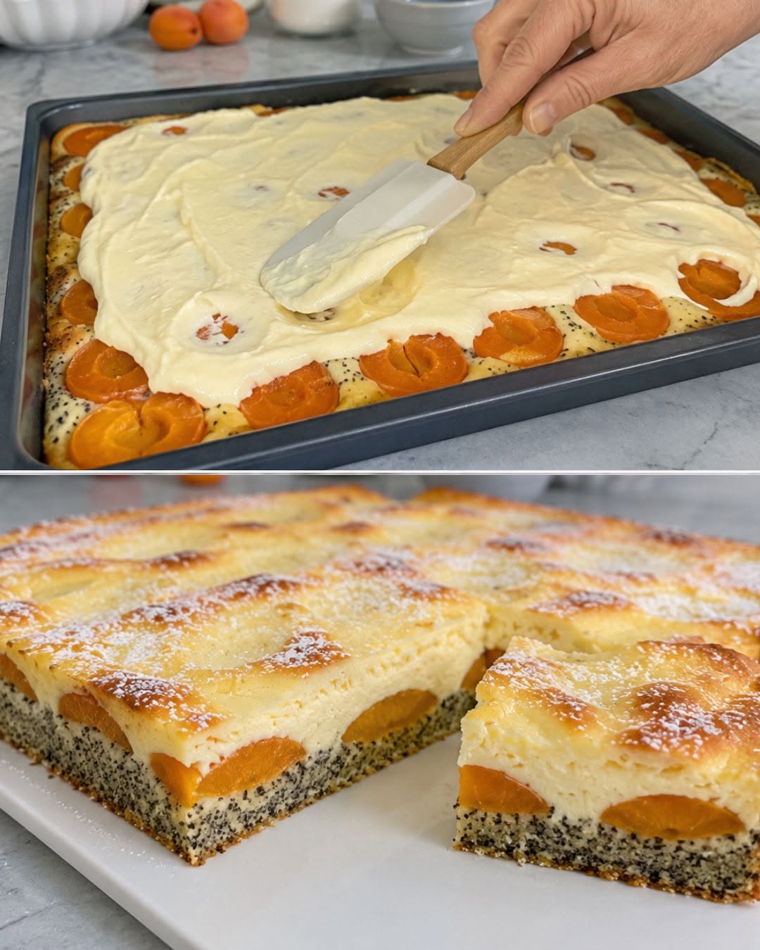 Prăjitură cu caise, mac și quark Prăjitură cu caise, mac și quark