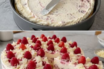 Prăjitură Peach Melba cu piersici, iaurt și zmeură