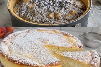 Topfen-Mohn-Kuchen cu piersici