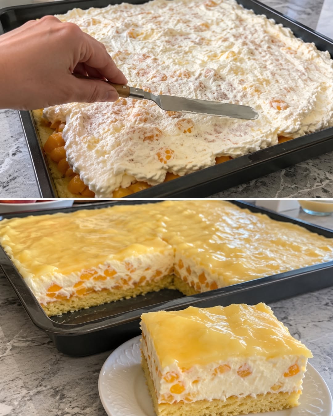 Tort bavarez cu piersici Tort bavarez cu piersici