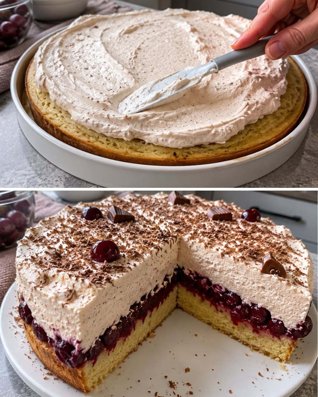 Tort cu vișine și cremă de frișcă