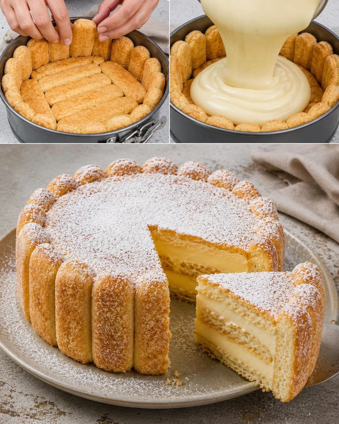 Tort fără coacere cu pișcoturi și cremă de vanilie Tort fără coacere cu pișcoturi și cremă de vanilie