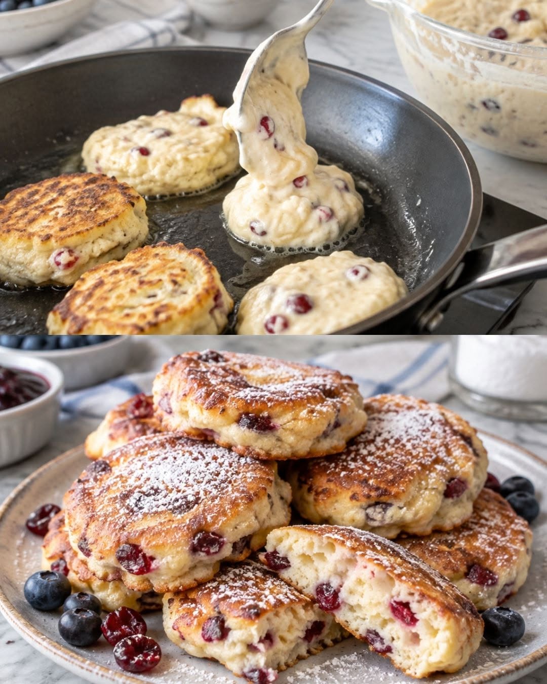 Clătite Americane Pufoase cu Merișoare