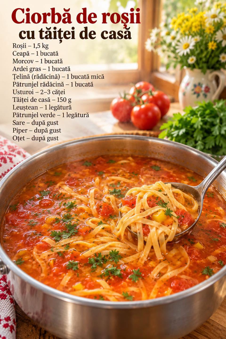 Ciorbă de Roșii cu Tăiței de Casă Ciorbă de Roșii cu Tăiței de Casă