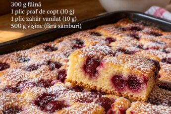 Prăjitură pufoasă, fragedă și plină de vișine! O rețetă simplă, de casă, care merge perfect lângă o cafea sau un ceai. Se face ușor și dispare și mai repede!